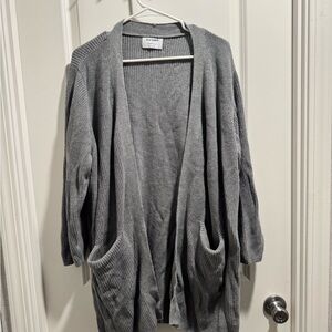 Old Navy Light Gray Open-Front Ribbed Pocket Cardigan